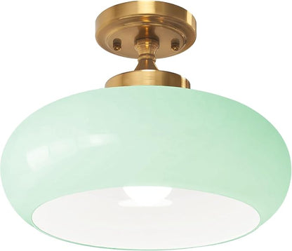 Vintage Mint Green Glass Flush Mount Ceiling Light, Gold Mid Century Modern Ceiling Lamp, Closet Ceiling Fixture for Kitchen, Hallway, Living Room, Bedroom, Laundry Room