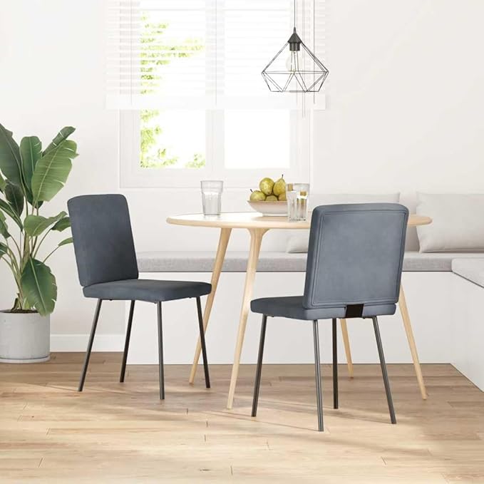 Modern Velvet Dining Chairs Set of 2 Dark Gray Accent Chairs with Metal Wood Frame - Sturdy Kitchen & Living Room Furniture, Comfortable Foam Padding