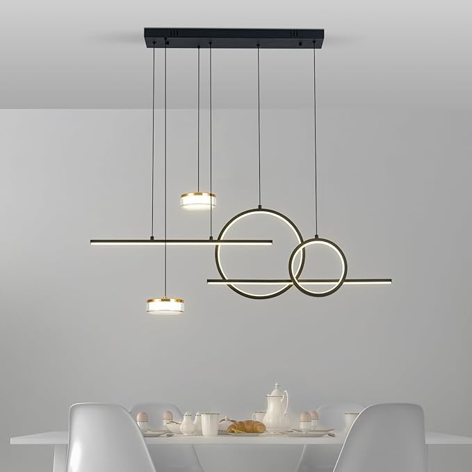 Modern Black LED Dining Room Light Fixture with Remote Control, 38.5" 38W 3-Color Temp Stepless Dimmable Island Pendant Lights, Hanging Adjustable Linear Chandelier for Kitchen Bar