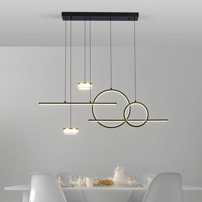 Modern Black LED Dining Room Light Fixture with Remote Control, 38.5" 38W 3-Color Temp Stepless Dimmable Island Pendant Lights, Hanging Adjustable Linear Chandelier for Kitchen Bar