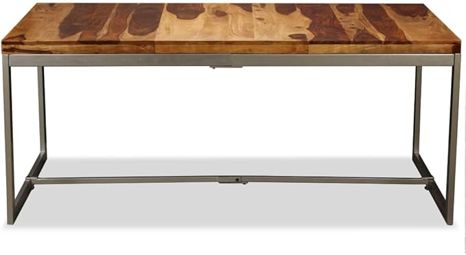 70.9 Rectangle Modern Dining Table Solid Acacia Wood Top Brown Powder-Coated Steel Legs Seats 6 Large Kitchen Dinner Room Furniture