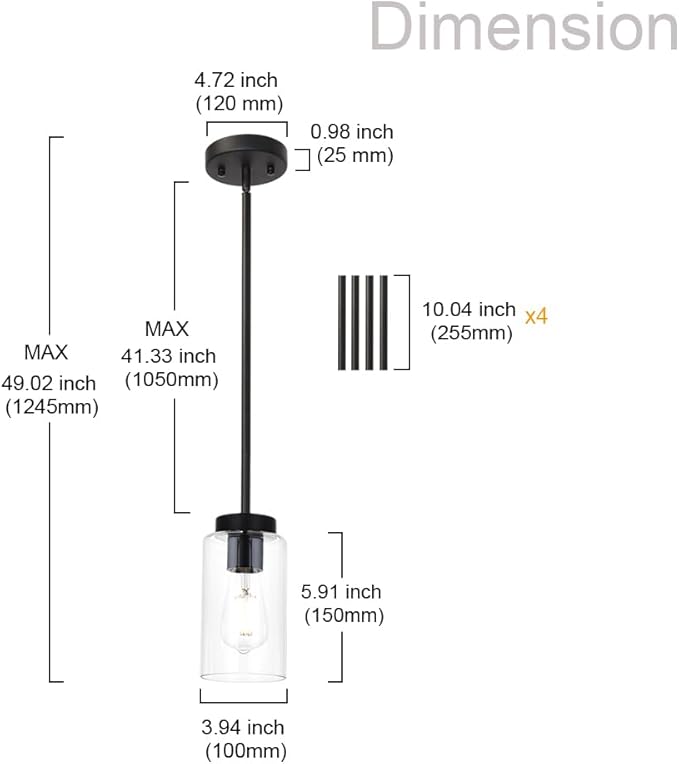 VINLUZ One Light Chandeliers Modern Clear Glass Pendant Lighting Black Dining Room Lighting Fixtures Hanging Contemporary Lamp Semi Flush Mount Ceiling Lights