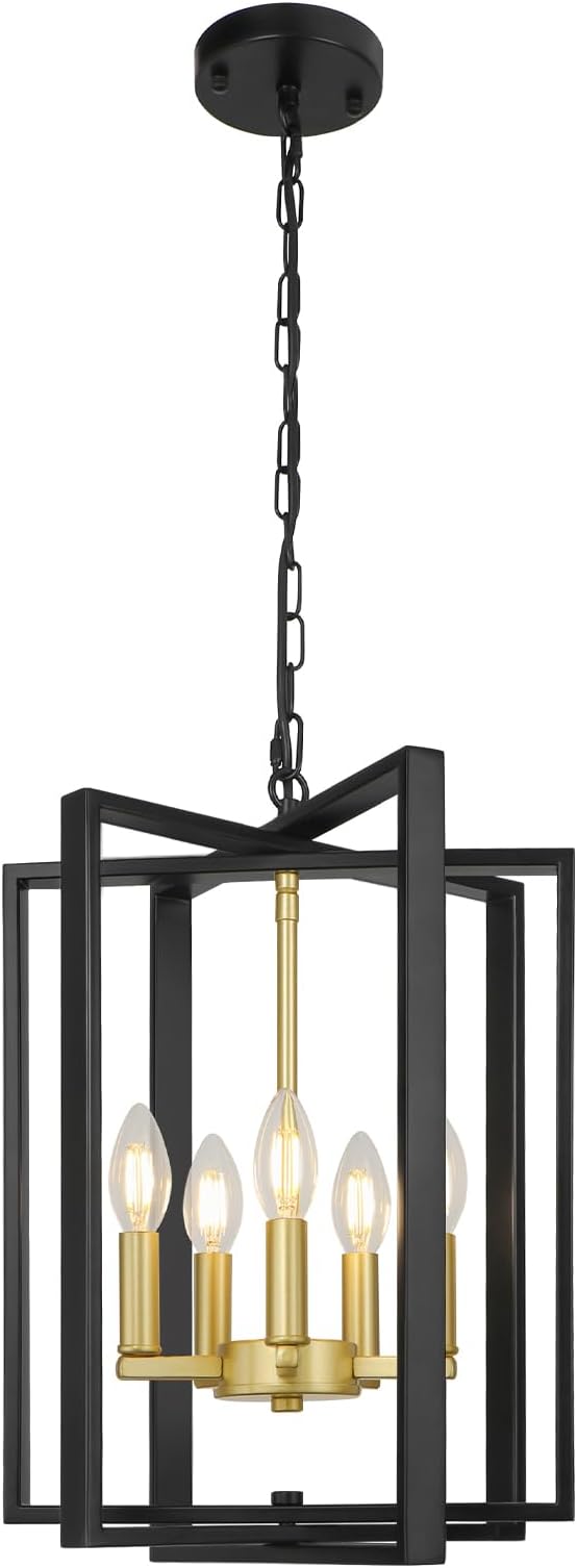 LynPon 12.4"" Black and Gold Chandelier, 5-Light Modern Chandelier for Foyer, Farmhouse Ceiling Light Fixtures Hanging Light for Dining Room, Kitchen, Living Room, Bedroom, Hallway, Stairway, Entryway