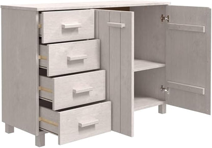 White Sideboard Buffet Cabinet for Dining Room Solid Pine Wood with 4 Drawers 2 Doors 44.5 x 15.7 x 31.5 in Storage Console for Living Room Kitchen Coffee Bar