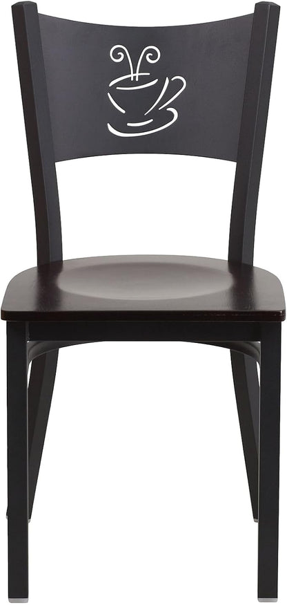 Flash Furniture HERCULES Series Black Coffee Back Metal Restaurant Chair - Walnut Wood Seat