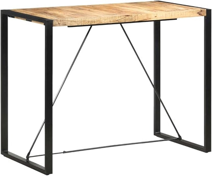 55.1" Industrial Bar Table Solid Mango Wood Top with Steel Frame 43.3" H Counter Height Dining for Kitchen, Dining Room, Apartment Hangouts