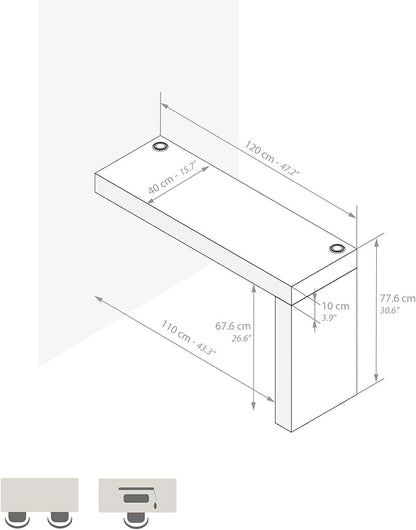 Mobili Fiver, Evolution Dining Table 47.2 x 15.7 in, with Wireless Charger, Ashwood White with One Leg, Made in Italy