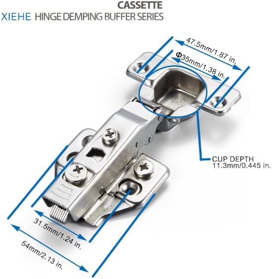 XIEHE Hardware 110 Degree Clip-on Soft Closing Inset Frameless Hinges 4 Pack, for Kitchen Cabinets Door Brushed Nickel 3D Flush Mount European Hinge with Screws