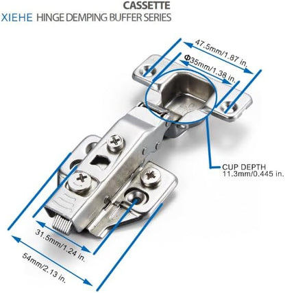 XIEHE Hardware 110 Degree Clip-on Soft Closing Full Overlay Frameless Hinges 2 Pack, for Kitchen Cabinets Door Brushed Nickel 3D Flush Mount European Hinge with Screws