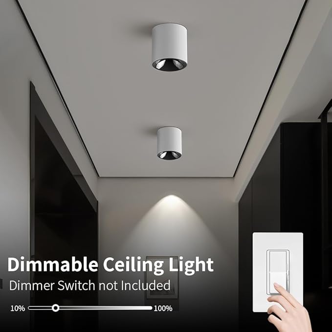 JAYMP Modern LED Ceiling Light 4000K Dimmable 24W COB White Surface Mount Cylinder Accent Down Light for Living Room Hallway Laundry Room