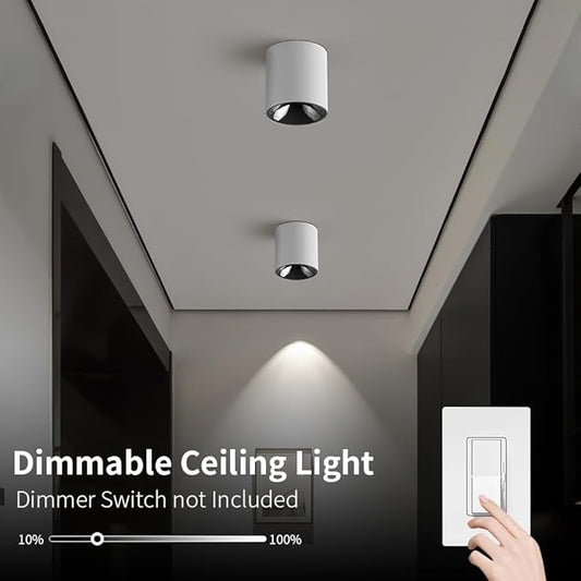 JAYMP Modern LED Ceiling Light 4000K Dimmable 24W COB White Surface Mount Cylinder Accent Down Light for Living Room Hallway Laundry Room