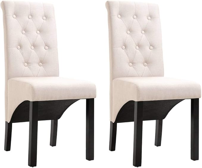 Dining Chairs Set of 2 Cream Fabric Upholstered Modern Farmhouse Rubber Wood Seat 22.4" W x 37.4" H for Kitchen Dining Room or Small Accent Living Space