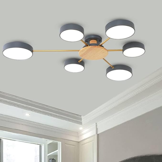 6-Lights LED Ceiling Lighting 41 Inch Modern Ceiling Lights Flush Mount Recessed Lighting Ceiling Light 48W Dimmable Living Room Bedroom Kitchen, 3000K-6000K Grey