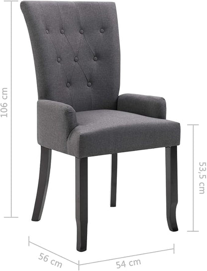 Dining Chairs with Armrests 2 pcs Dark Gray Fabric Upholstered Oak Wood Frame Modern Farmhouse Kitchen Furniture for Dining Room Living Room