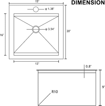 HOTIS Drop In Bar Sink, 15 x 20 Inch Small Kitchen Sink, 304 Stainless Steel Topmount Workstation Sinks, Handmade 16 Gauge Single Bowl Kitchen Sinks with Dish Grid & Drain and Cutting Board