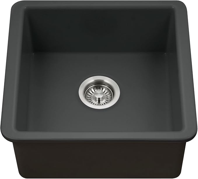 Houzer Platus 20 inch Black Fireclay Undermount Square Single Bowl Bar Sink - PTB-2020 BL