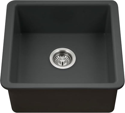 Houzer Platus 20 inch Black Fireclay Undermount Square Single Bowl Bar Sink - PTB-2020 BL