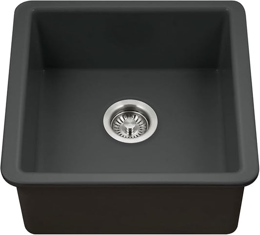 Houzer Platus 20 inch Black Fireclay Undermount Square Single Bowl Bar Sink - PTB-2020 BL