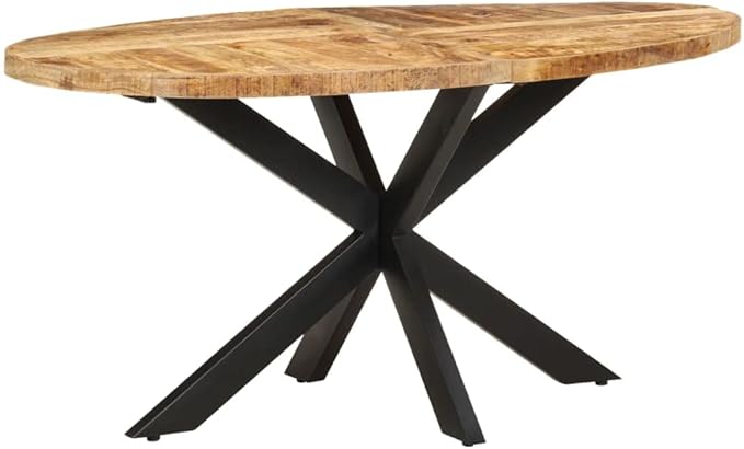 63" Oval Mango Wood Dining Table Seats 8, Powder-Coated Steel Frame, Industrial Style Kitchen & Dining Room Table for Family Gatherings