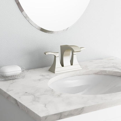 Pfister Venturi Bathroom Sink Faucet 4 in Centerset 3 Hole Double Handle Brushed Nickel Finish with Push & Seal Drain TiteSeal Technology WaterSense Certified LF048VNGS
