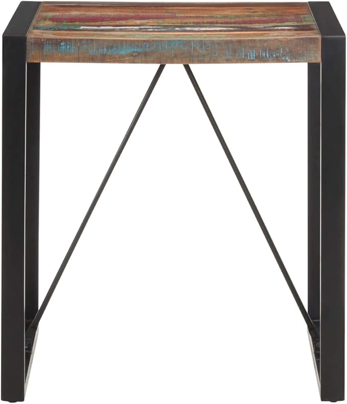 Square Dining Table, Solid Reclaimed Wood Top, Black Powder-Coated Steel Frame, 27.6x27.6x29.5in, Seats 4, Indoor Kitchen and Dining Room Furniture