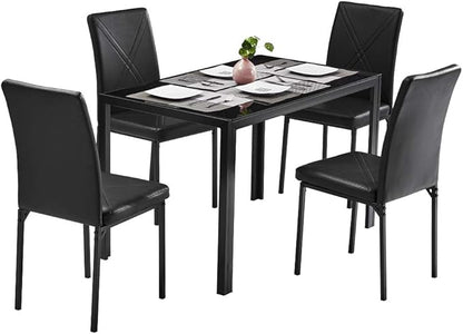 FCH Black Glass Table with Tempered Glass Top, Rectangular Dining Table Set for 4, Place Saving for Apartments & Small Places, for Home & Kitchen & Dining Room, 47", Black