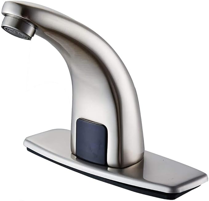 Automatic Sensor Touchless Bathroom Faucet Brushed Nickel,Motion Activated Hands-Free Lavatory Vanity Touch-Free Solid Brass Auto Sensor Sink Faucet