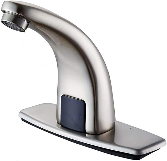 Automatic Sensor Touchless Bathroom Faucet Brushed Nickel,Motion Activated Hands-Free Lavatory Vanity Touch-Free Solid Brass Auto Sensor Sink Faucet