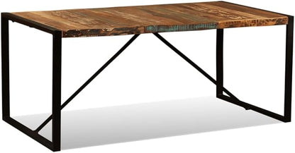 Industrial Dining Table 70.9" Solid Reclaimed Wood Multicolour Rectangular Kitchen Table Seats 6 People Powder-Coated Steel Frame Easy Assembly for Dining Room Small Apartment Loft
