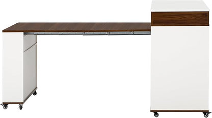 Extendable Kitchen Island Table: 1 Table 3 Sizes 19.9" to 73.8" - Rolling Mobile Dining Table with Power Outlet & Storage - Space-Saving for Small Apartments & Open Kitchens