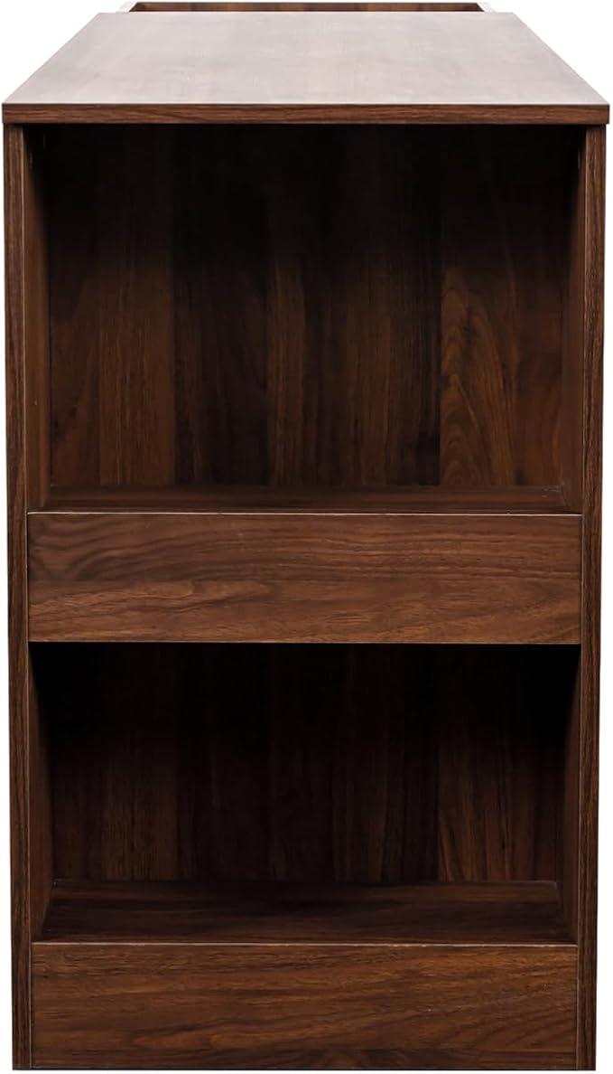 JOYSOURCE Counter Height Bar Table for 2, Extendable Kitchen Island with Drawers & Shelves for Kitchen, Living Room, Walnut