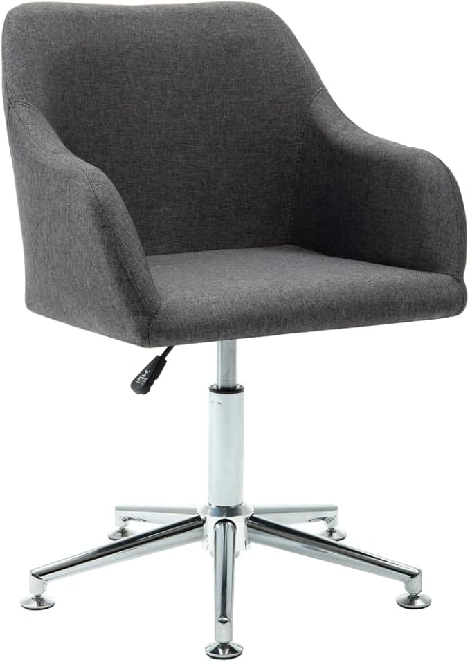 Dark Grey Fabric Height-Adjustable Swivel Dining Chair with Padded Armrests, Modern Contemporary Style for Kitchen Living Room Home Office