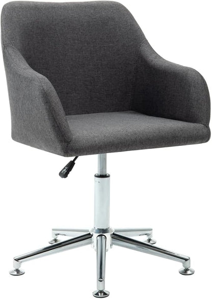 Dark Grey Fabric Height-Adjustable Swivel Dining Chair with Padded Armrests, Modern Contemporary Style for Kitchen Living Room Home Office
