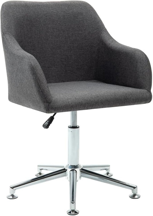 Dark Grey Fabric Height-Adjustable Swivel Dining Chair with Padded Armrests, Modern Contemporary Style for Kitchen Living Room Home Office