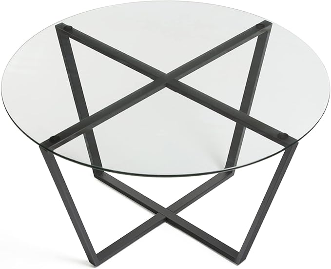 Mango Steam Round Metro Glass Coffee Table for Living Room & Dining Room - Clear Top/Black Base