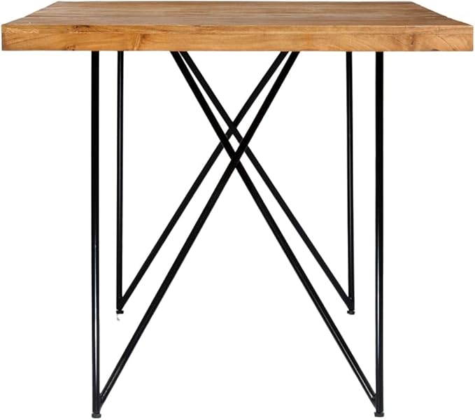 Industrial Dining Table, Natural Solid Acacia Wood, Black Steel Legs, 70.9x35.4 Inch Large Rectangular Kitchen Dinner Table for 6 People, Modern Farmhouse Style
