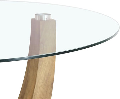 JUFU Round Dining Table for 4, 42 Inch Dining Room Table, Wood Small Kitchen Table with Stable Pedestal, Modern Glass Dining Table for Kitchen,Living Room,Apartment,Restaurant
