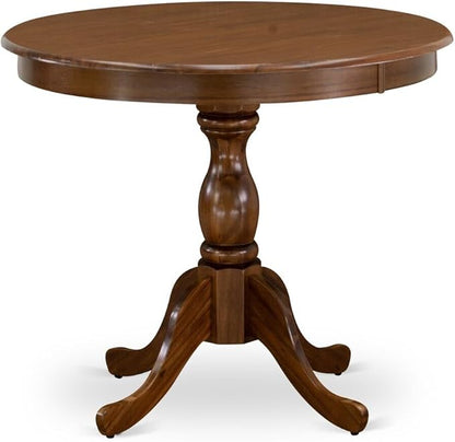 HomeStock Island Oasis Antique Dining Table Made of Rubber Wood Offering Walnut Finish Table Top, 36 Inch Round, Wirebrushed Black Pedestal