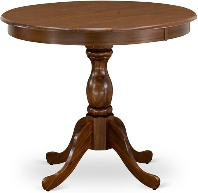 HomeStock Island Oasis Antique Dining Table Made of Rubber Wood Offering Walnut Finish Table Top, 36 Inch Round, Wirebrushed Black Pedestal
