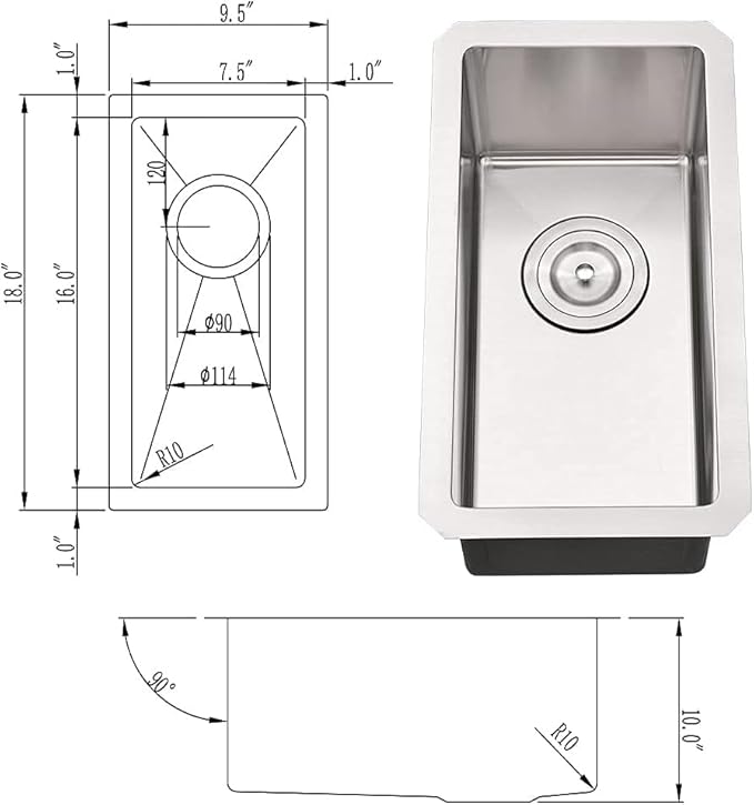 10 Inch Bar Sink Undermount-VASOYO 10x18 Small Kitchen Sink Undermount Wet Bar Sinks 16 Gauge Stainless Steel Single Bowl Small Rv Sinks Outdoor Basin with Bottom Grid
