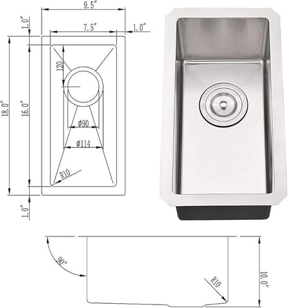 10 Inch Bar Sink Undermount-VASOYO 10x18 Small Kitchen Sink Undermount Wet Bar Sinks 16 Gauge Stainless Steel Single Bowl Small Rv Sinks Outdoor Basin with Bottom Grid