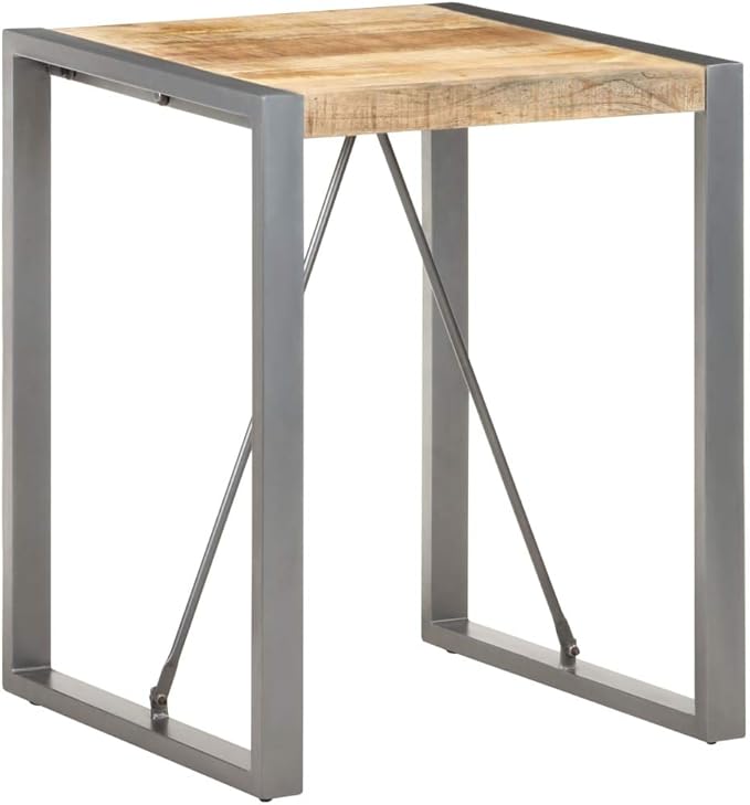 Small Dining Table 23.6" Natural Mango Wood & Steel Legs, Square Industrial Kitchen Table for 2 People, Compact Breakfast Bar Dining Room Table Set Corner, Easy Assembly