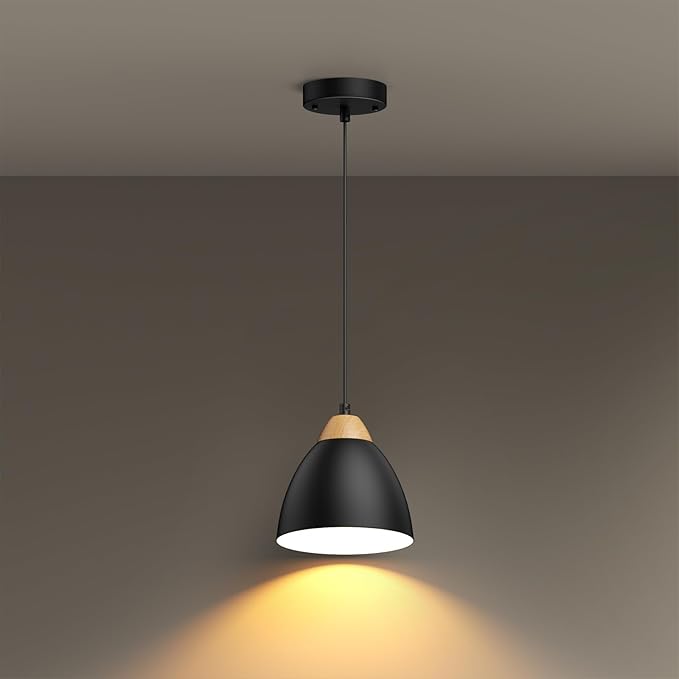 Black Pendant Lights for Kitchen Island, 5.9" Cone Metal Shade Adjustable Height Small Hanging Lamps for Dining Room Light Fixtures Over Table Modern Ceiling Fixture