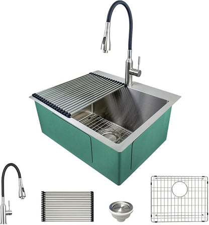 Transolid LSA3-252212-BS 25-in x 22-in Dual-Mount Laundry/Utility Sink Kit in Brushed Stainless