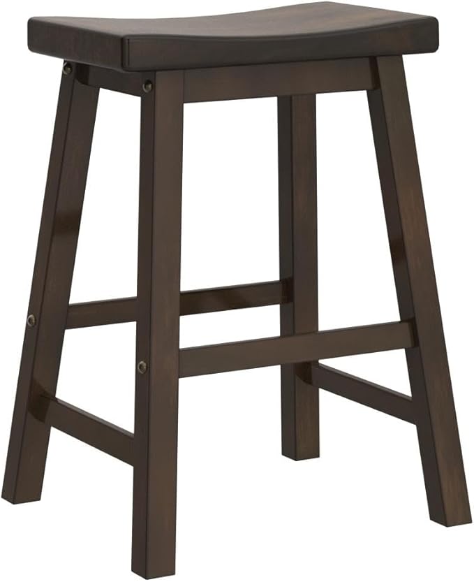 Lexicon Victoria Saddle Solid Wood Counter Height Stool Set of 2 - Saddle Kitchen Stool Dining Height Stools for Dining, Armless Chair Seating, Perfect Casual - 23.5" Distressed Cherry