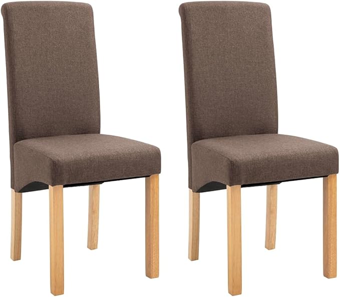 Modern Farmhouse Fabric Dining Chairs Set of 2 Brown Wooden Frame Accent Chairs for Kitchen Living Room and Vanity Comfortable Furniture