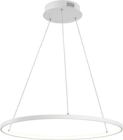 JONATHAN Y 23.75" Matte White Modern Integrated LED Pendant Light, Dimmable Round Hoop Chandelier for Kitchen Island, Dining Room, Adjustable Height Metal Hanging Light (JYL7203I)