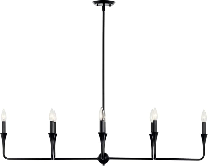 Kichler Alvaro 8-Light Linear Chandelier, Soft Modern Light in Black, for Dining Room or Kitchen (24.25" x 11.5" x 45.5"), 52693BK