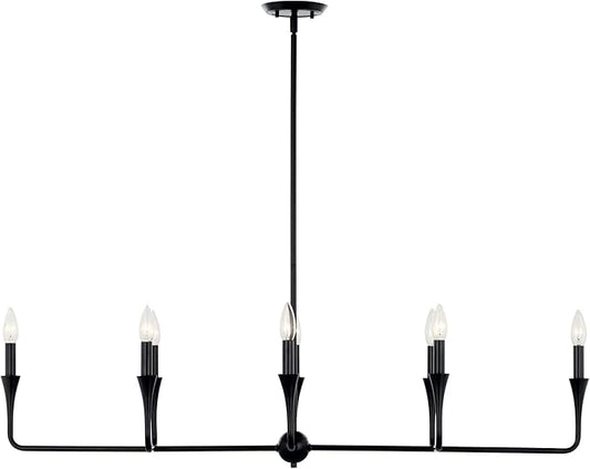 Kichler Alvaro 8-Light Linear Chandelier, Soft Modern Light in Black, for Dining Room or Kitchen (24.25" x 11.5" x 45.5"), 52693BK