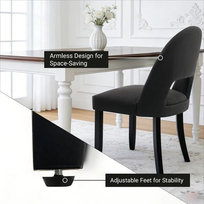 Wooden Dining Chairs Set of 2, Modern Farmhouse Upholstered Kitchen Side Chairs, Dining Room Chairs with Linen Fabric & Open Backrest, Rubberwood Legs, Black